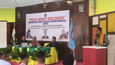 Wakil Bupati Nagekeo,Gonzalo Gratianus Muga Sada, saat berbicara di acara FGB yang dihelat oleh DPC KSPSI Nagekeo (Foto: Doc. Flores files.com)